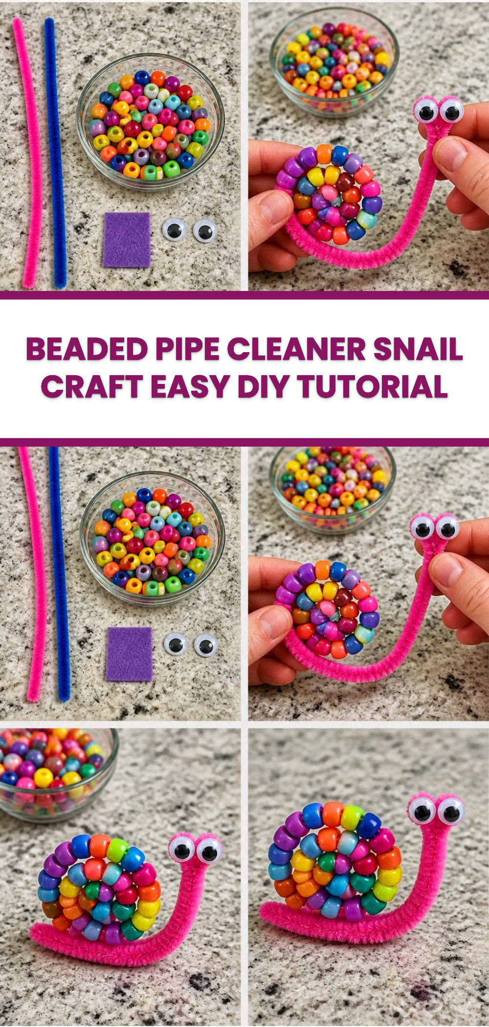 Beaded Pipe Cleaner Snail Craft Easy DIY Tutorial