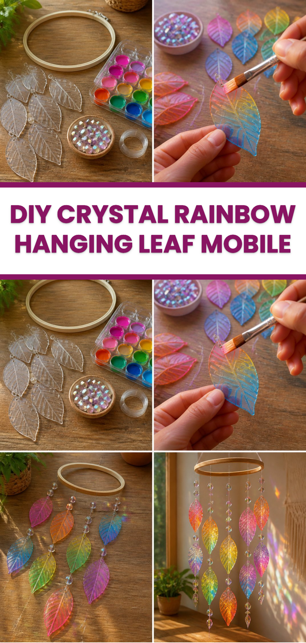 DIY Crystal Rainbow Hanging Leaf Mobile 2 DIY Crystal Rainbow Hanging Leaf Mobile