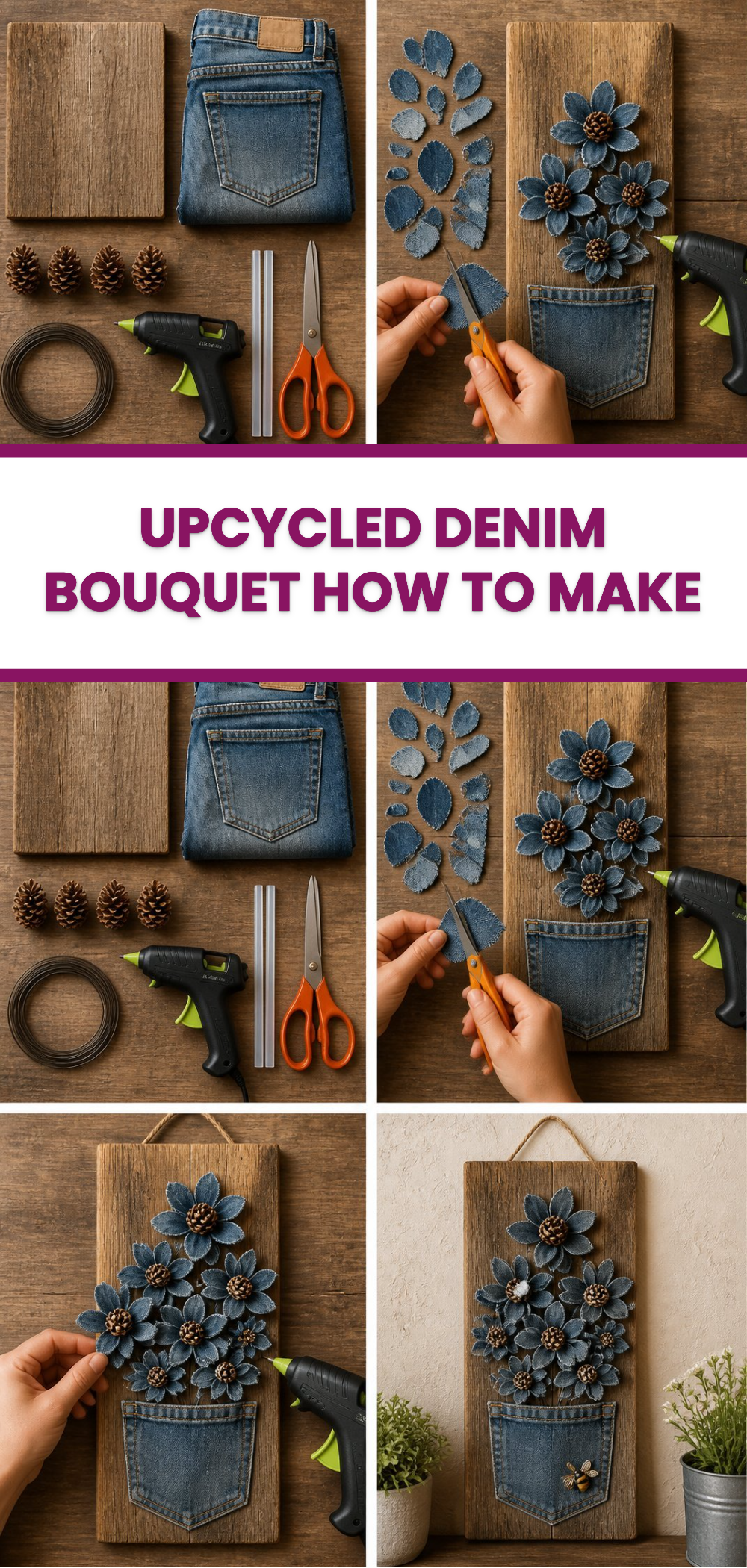 Upcycled Denim Bouquet How to Make 3 Upcycled Denim Bouquet How to Make