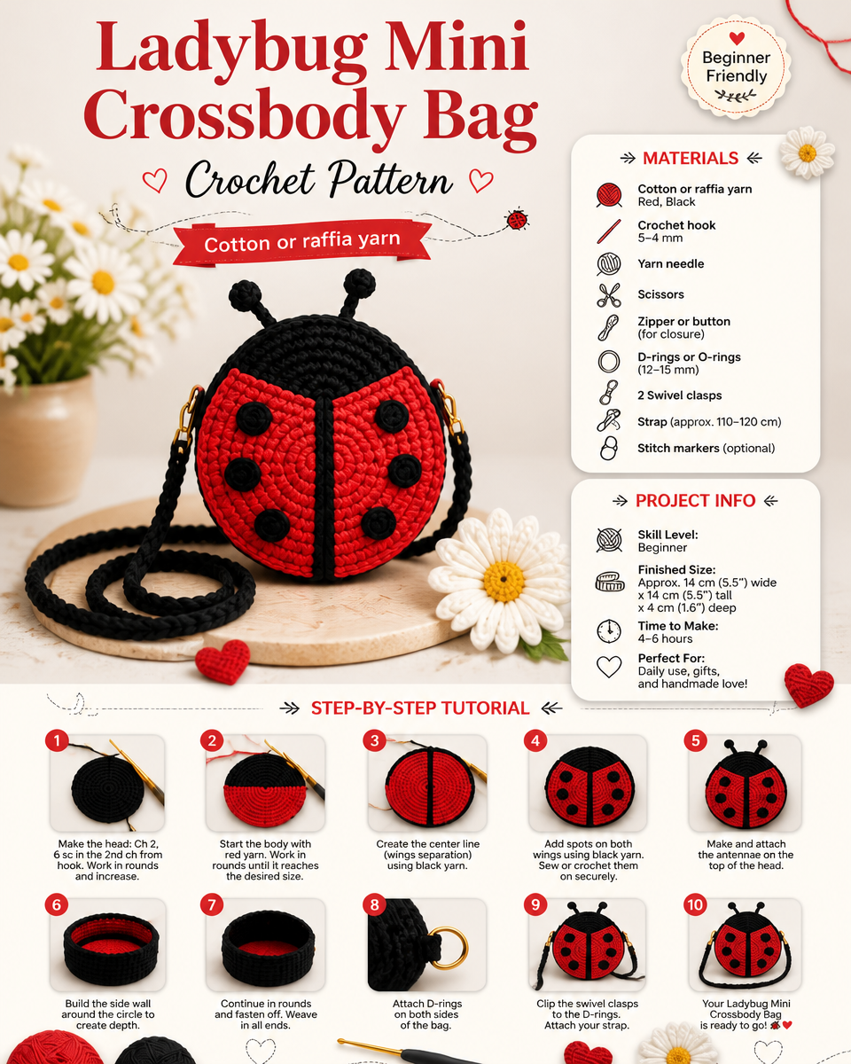Ladybug Patterned Mini Crossbody Bag for Everyday Style