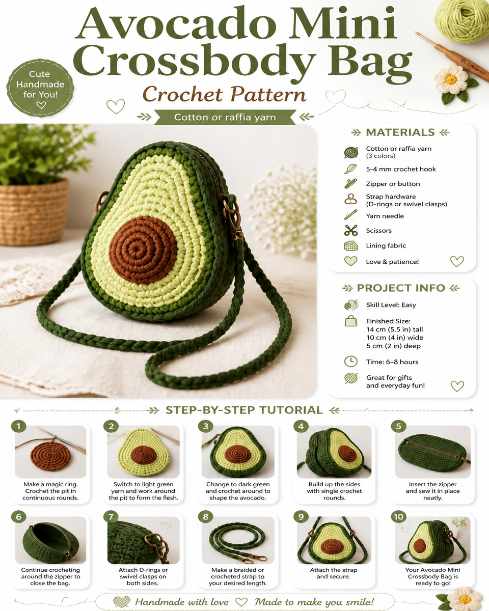DIY Avocado Mini Crossbody Bag: Stylish Handmade Accessory