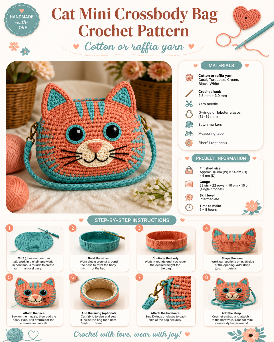 Cat-Themed Mini Crossbody Bag Crochet Pattern