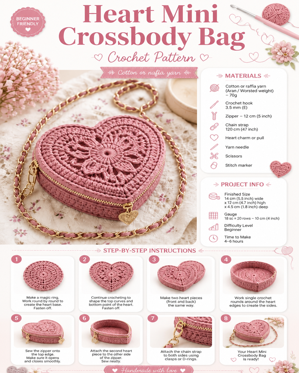 Crochet Pattern for a Mini Heart Crossbody Bag