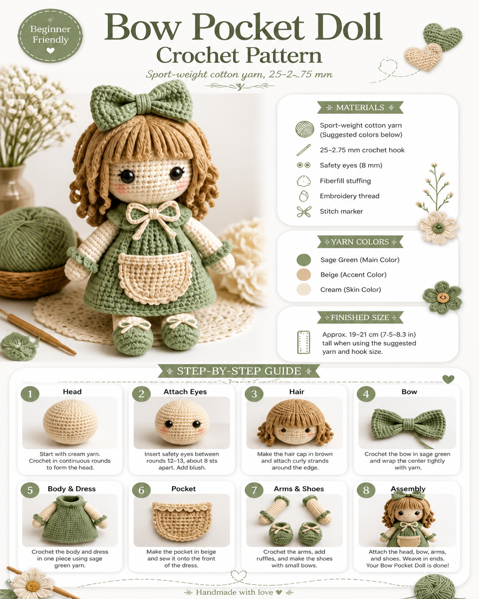 Pocket Doll Crochet Pattern with Bow