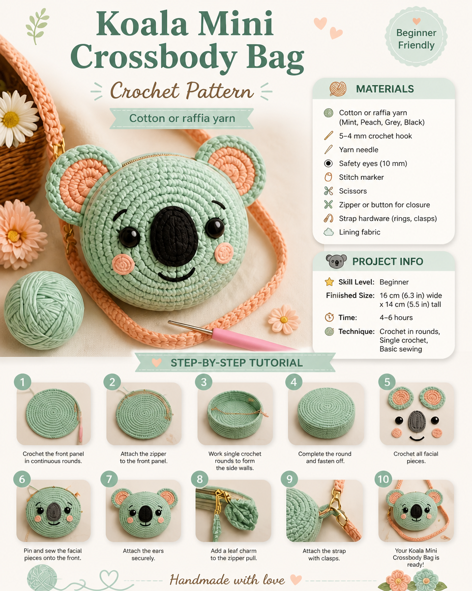 Koala Themed Mini Crossbody Crochet Bag Pattern