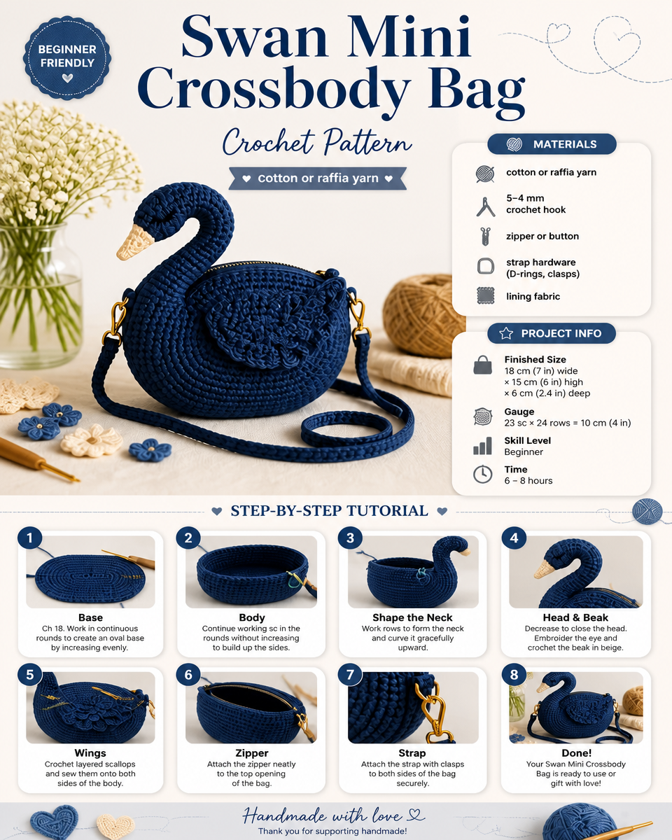 Crochet Pattern for a Mini Swan Crossbody Bag