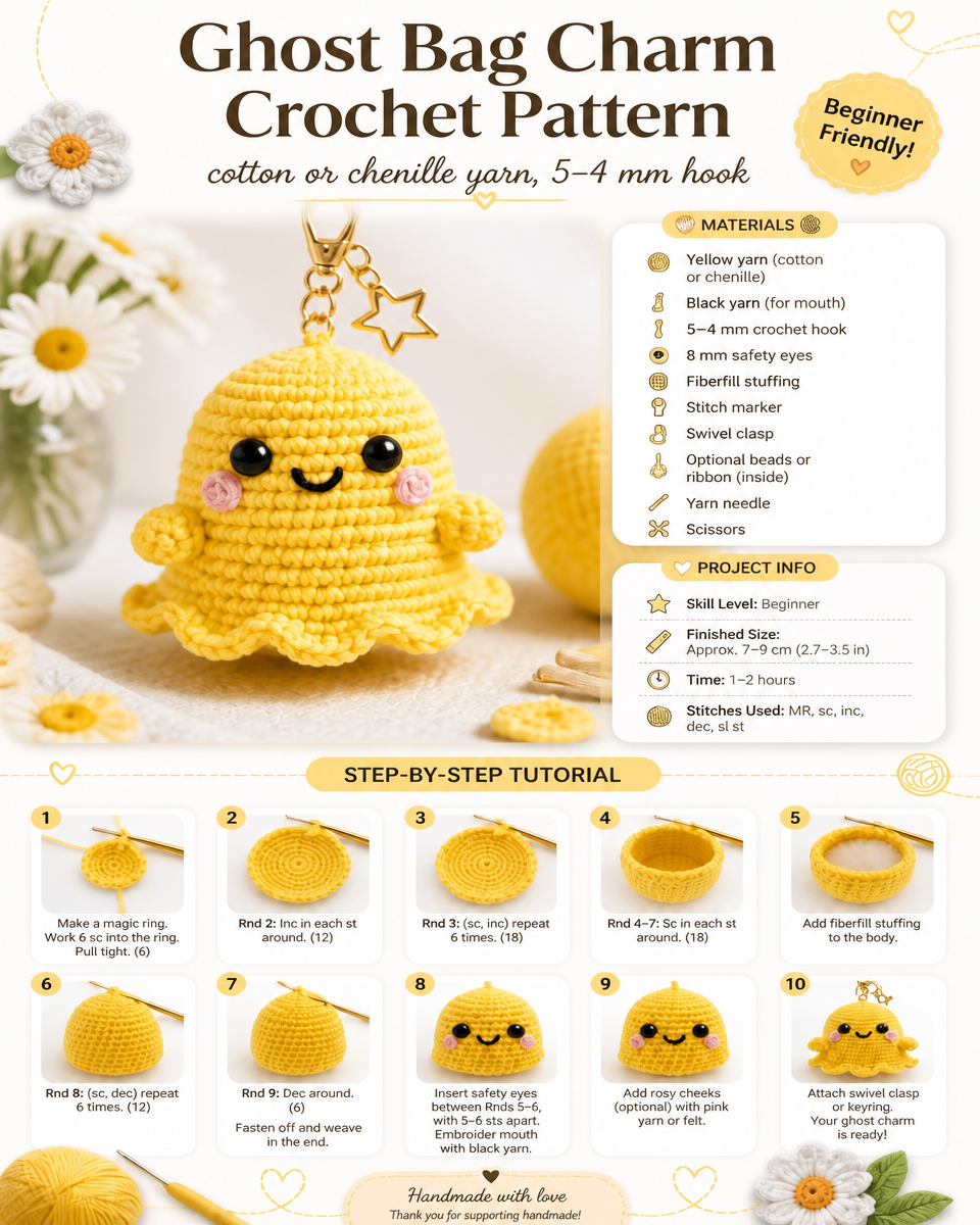 Halloween Ghost Bag Charm Crochet Pattern
