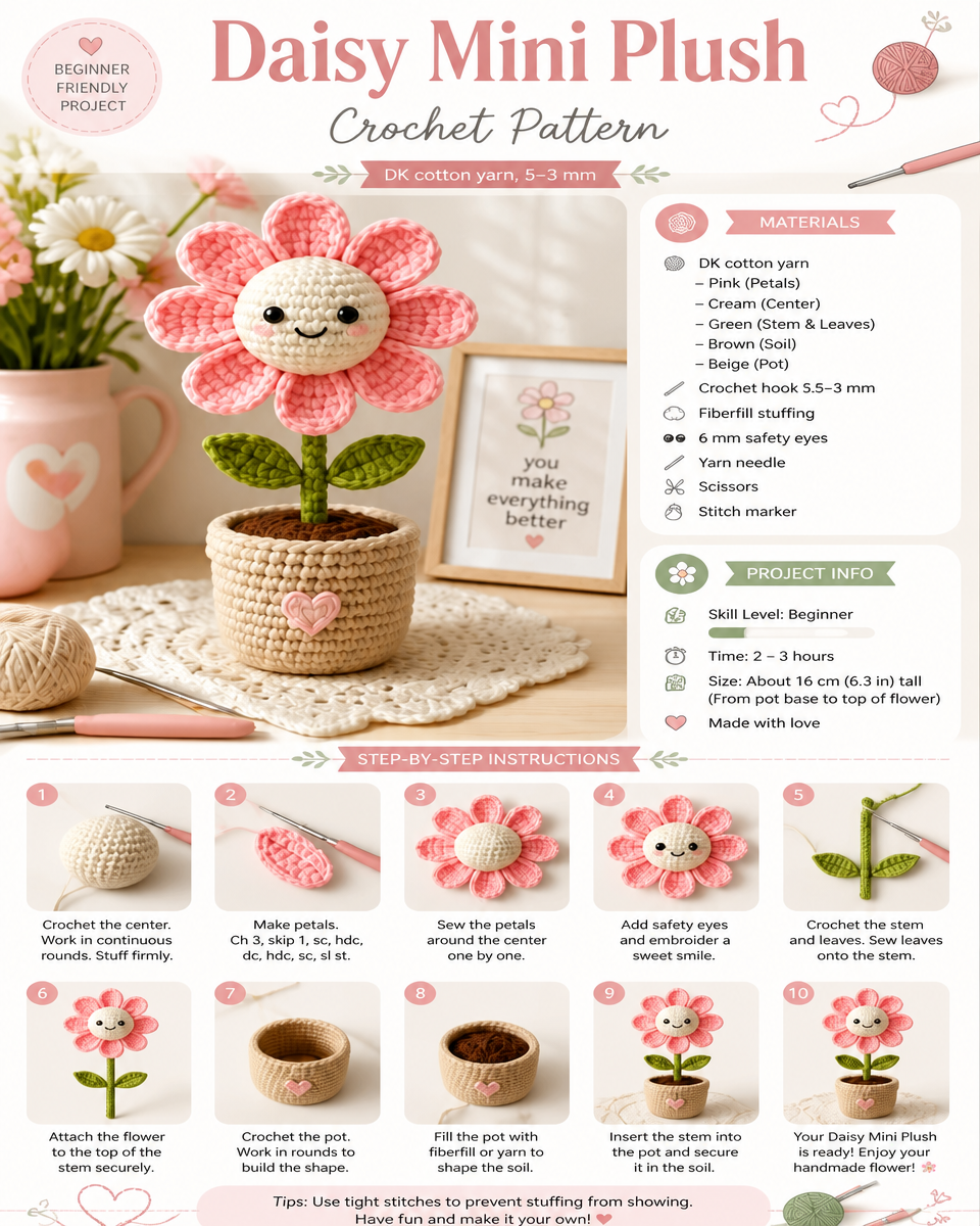 Daisy Mini Plush Crochet Pattern Tutorial
