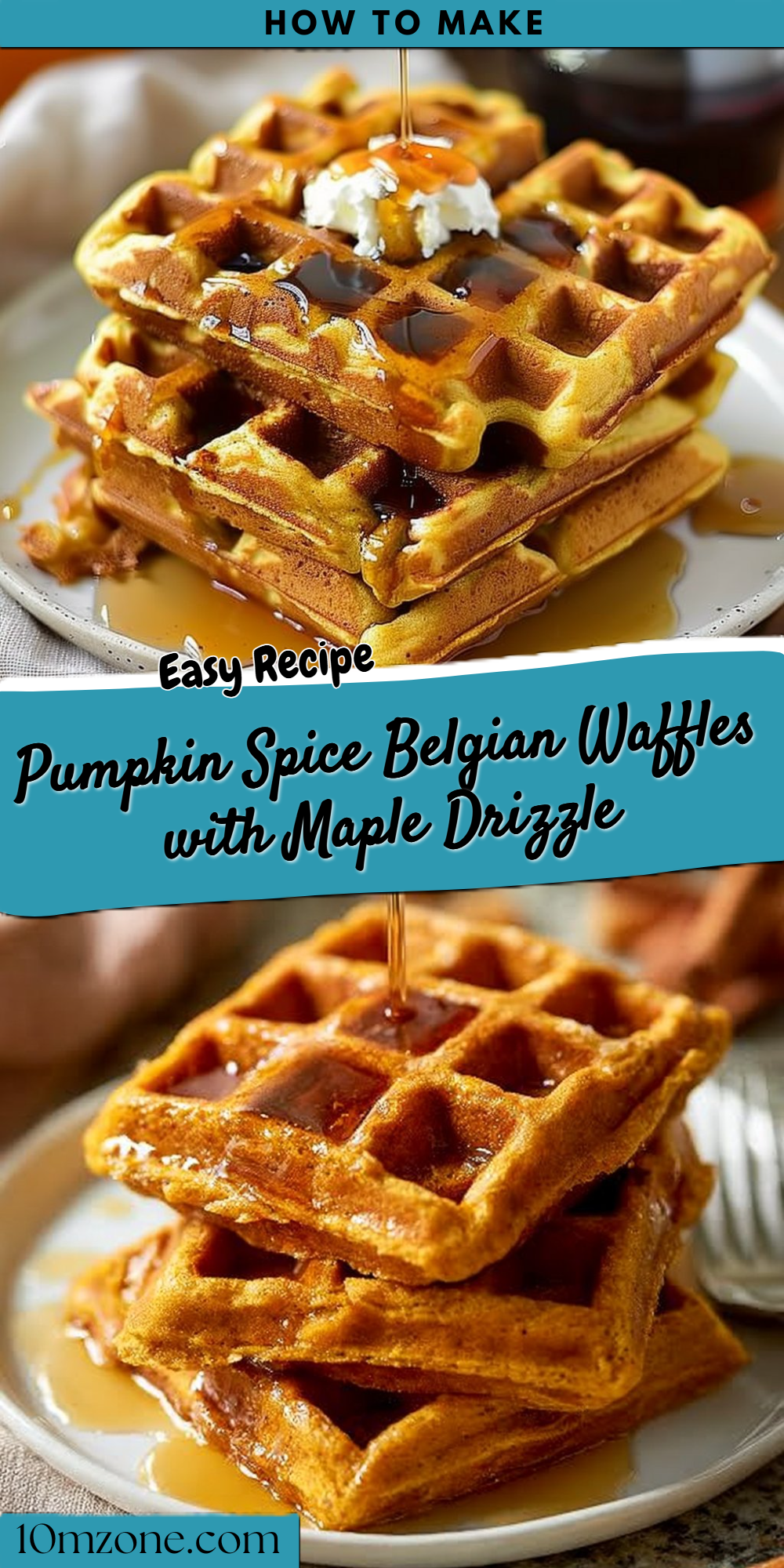 Pumpkin Spice Belgian Waffles with Maple Drizzle