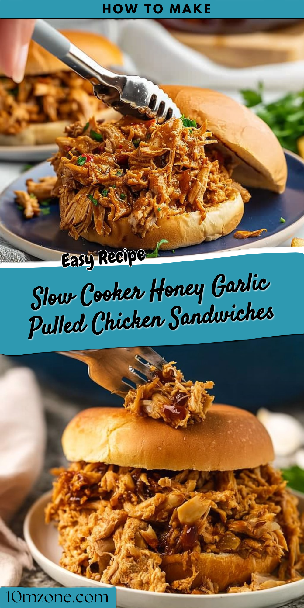 Slow Cooker Honey Garlic Pulled Chicken Sandwiches