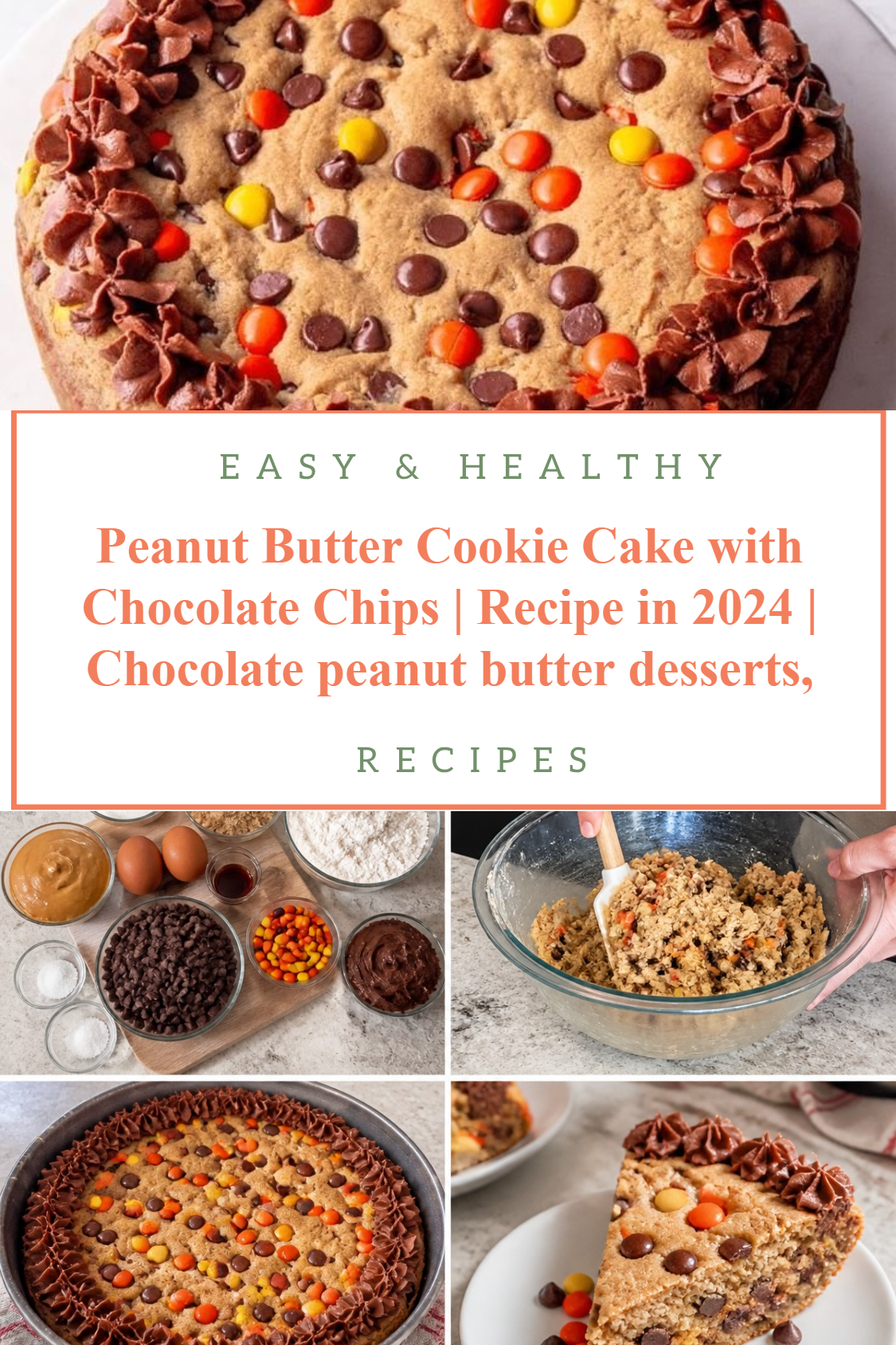 Peanut Butter Cookie Cake with Chocolate Chips | Recipe in 2024 | Chocolate peanut butter desserts,