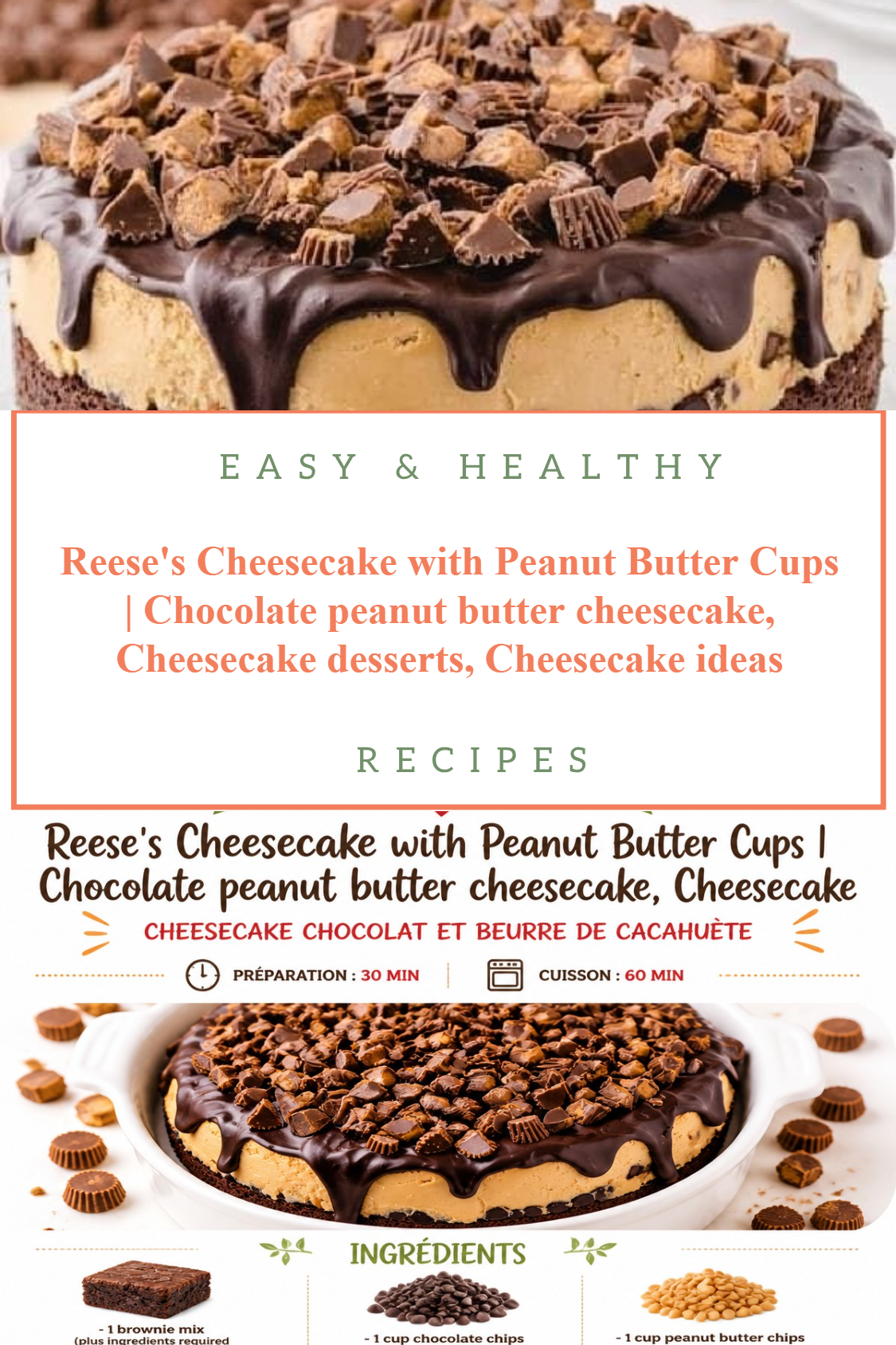 Reese's Cheesecake with Peanut Butter Cups | Chocolate peanut butter cheesecake, Cheesecake desserts, Cheesecake ideas