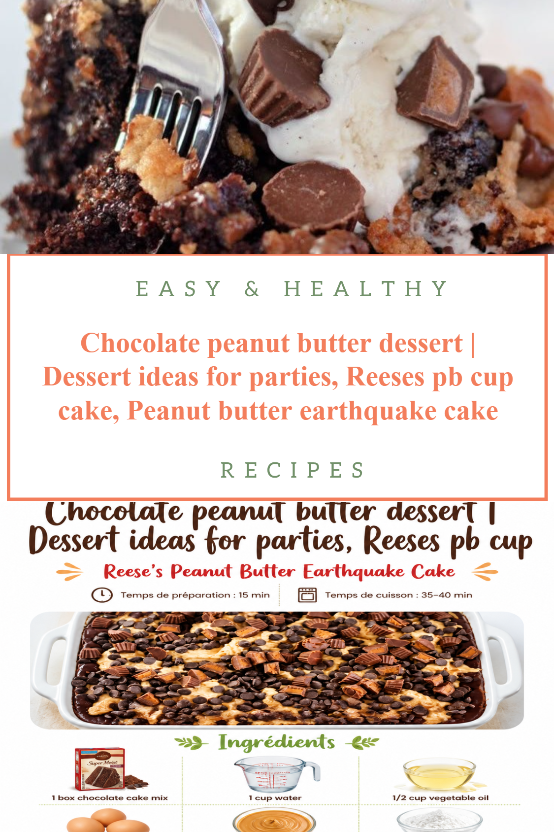 Chocolate peanut butter dessert | Dessert ideas for parties, Reeses pb cup cake, Peanut butter earthquake cake