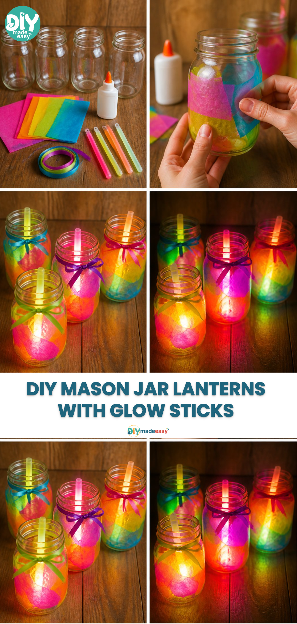 DIY Mason Jar Lanterns with Glow Sticks