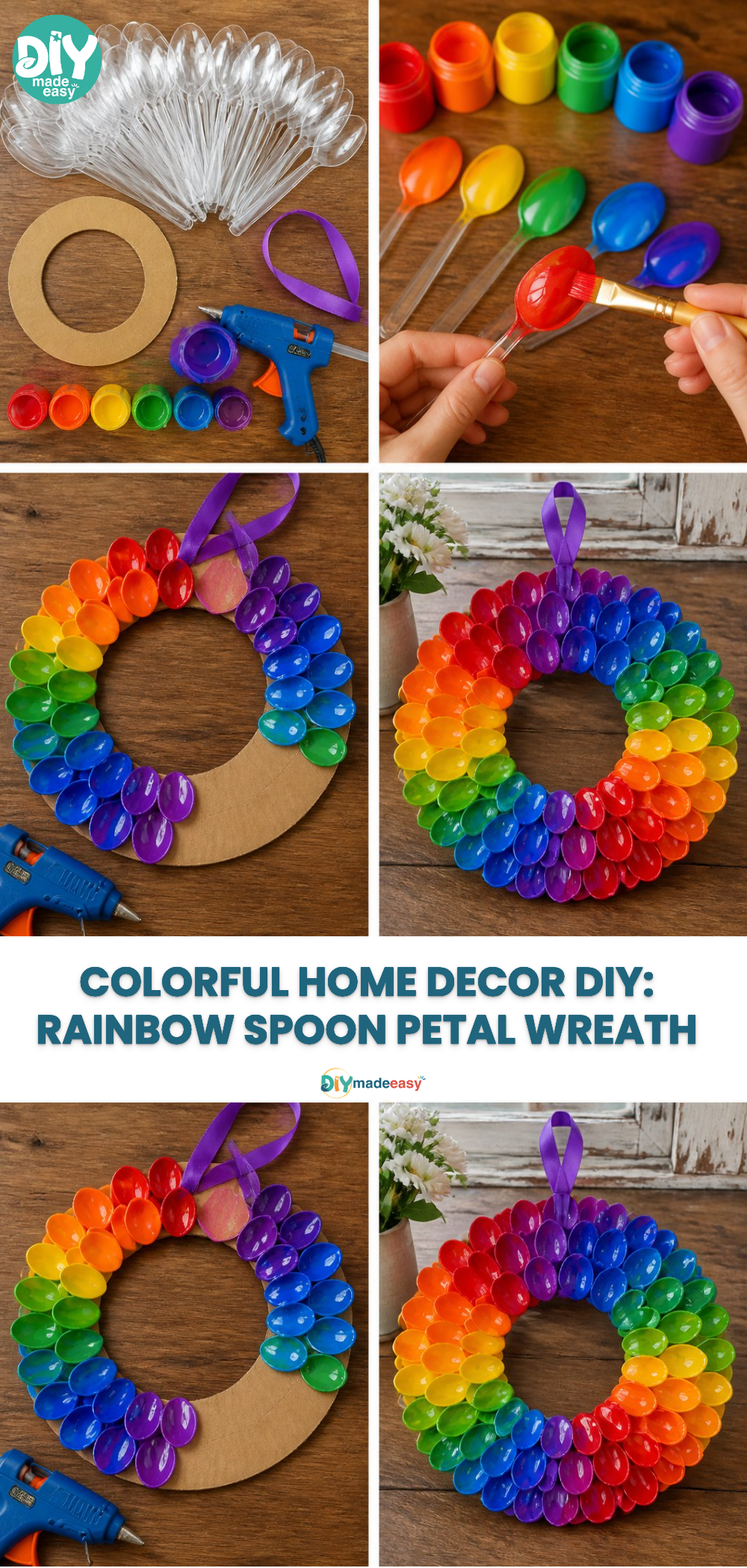 Colorful Home Decor DIY: Rainbow Spoon Petal Wreath