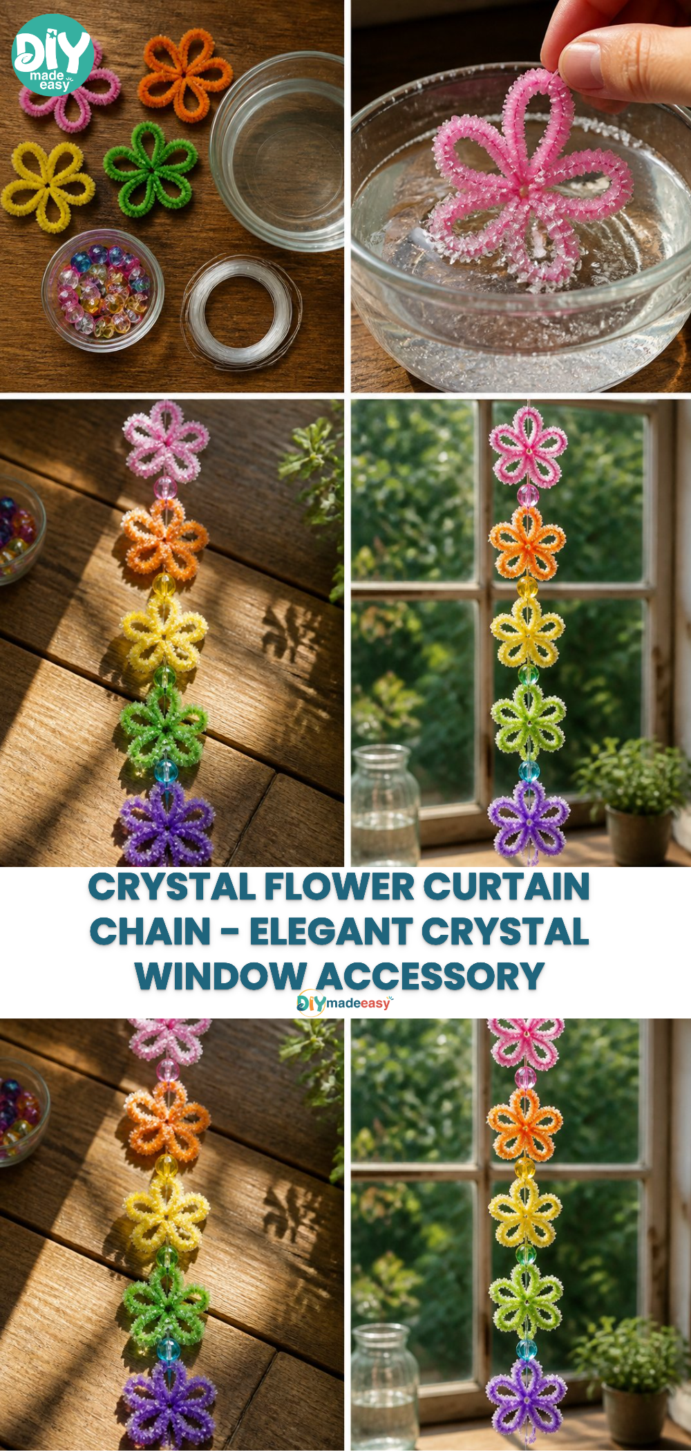 Crystal Flower Curtain Chain - Elegant Crystal Window Accessory