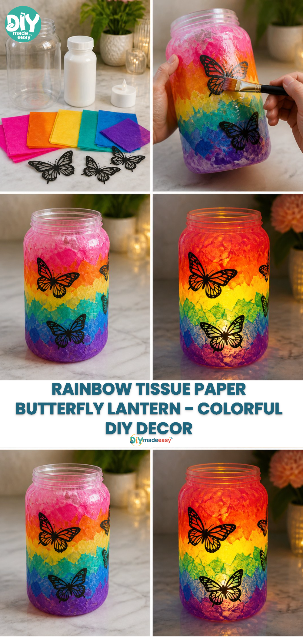 Rainbow Tissue Paper Butterfly Lantern - Colorful DIY Decor 21 Rainbow Tissue Paper Butterfly Lantern - Colorful DIY Decor