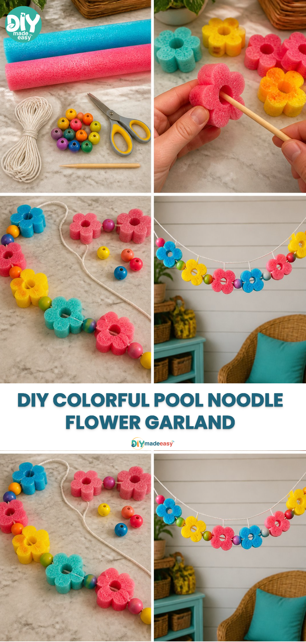 DIY Colorful Pool Noodle Flower Garland 20 DIY Colorful Pool Noodle Flower Garland