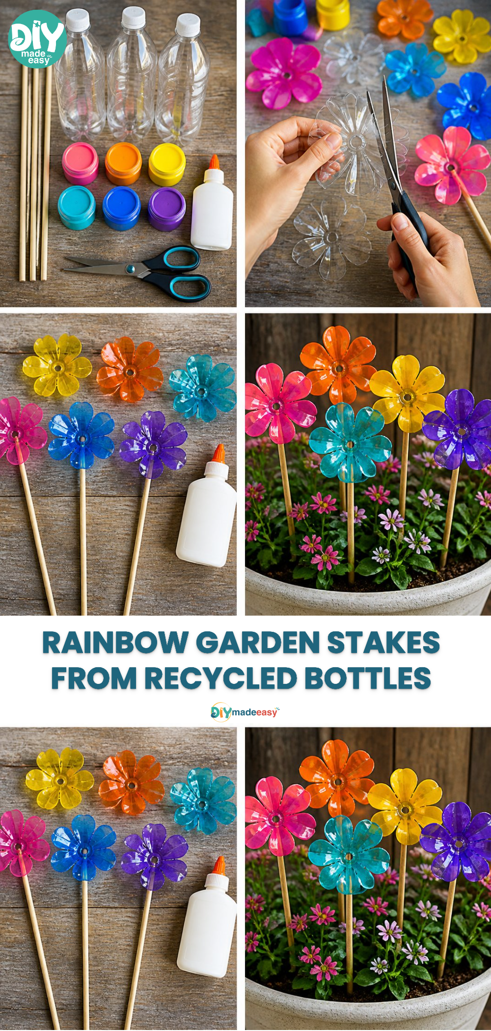 Rainbow Garden Stakes from Recycled Bottles 21 Rainbow Garden Stakes from Recycled Bottles