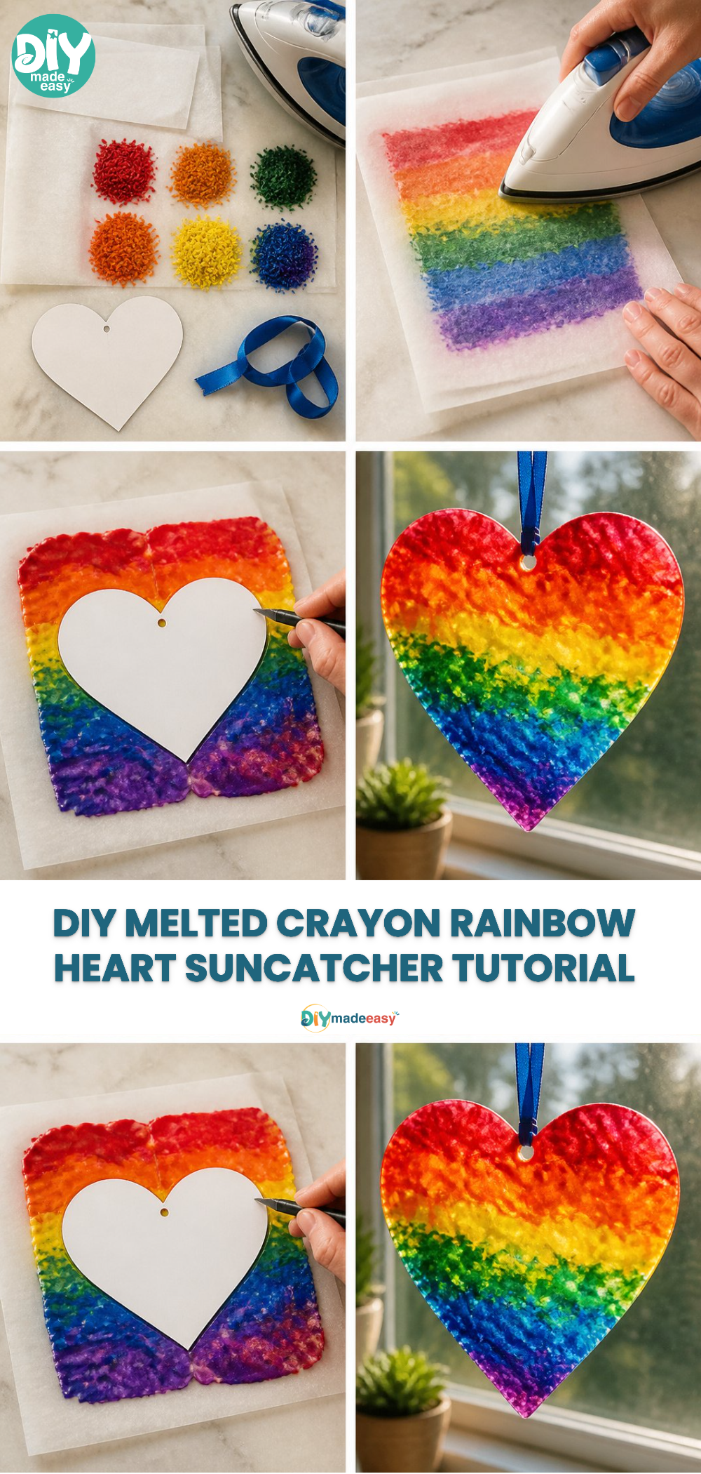 DIY Melted Crayon Rainbow Heart Suncatcher Tutorial 21 DIY Melted Crayon Rainbow Heart Suncatcher Tutorial