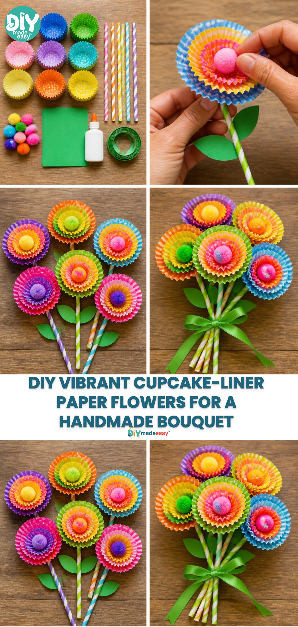 DIY Vibrant Cupcake-Liner Paper Flowers for a Handmade Bouquet