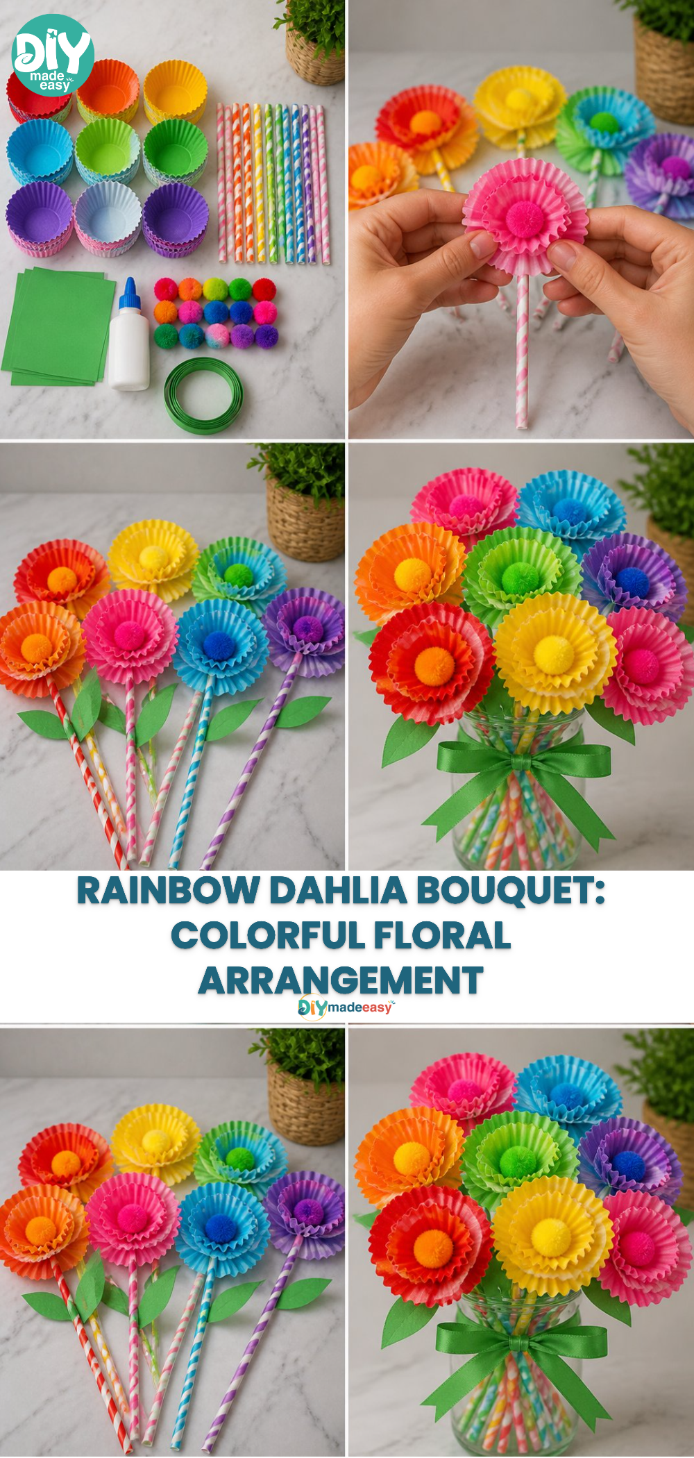 Rainbow Dahlia Bouquet: Colorful Floral Arrangement 20 Rainbow Dahlia Bouquet: Colorful Floral Arrangement