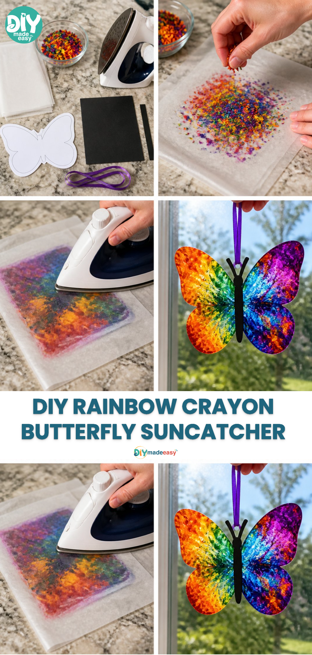DIY Rainbow Crayon Butterfly Suncatcher 20 DIY Rainbow Crayon Butterfly Suncatcher