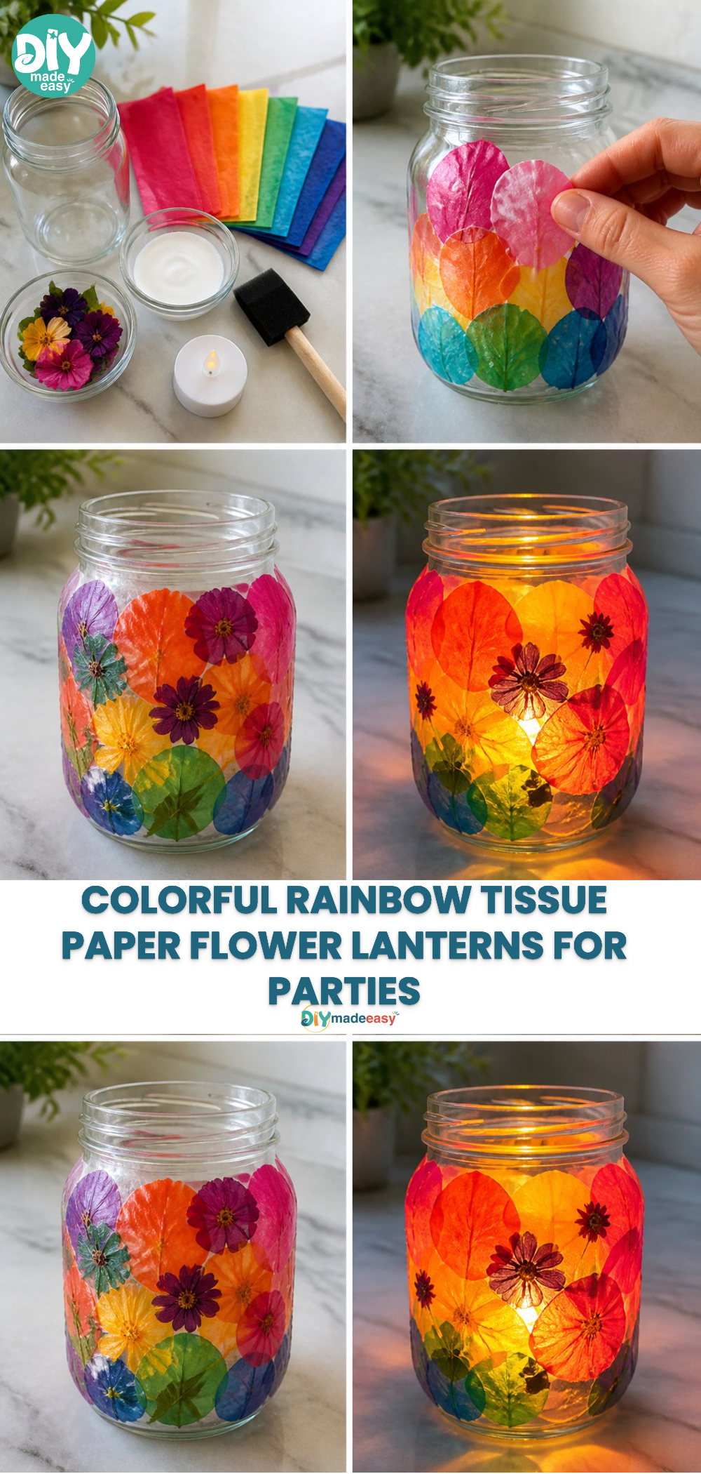 Colorful Rainbow Tissue Paper Flower Lanterns for Parties 18 Colorful Rainbow Tissue Paper Flower Lanterns for Parties