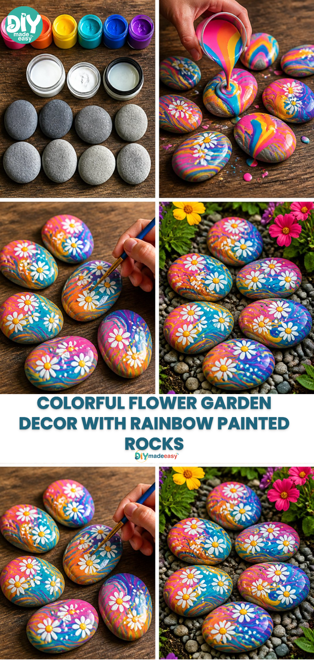 Colorful Flower Garden Decor with Rainbow Painted Rocks 23 Colorful Flower Garden Decor with Rainbow Painted Rocks