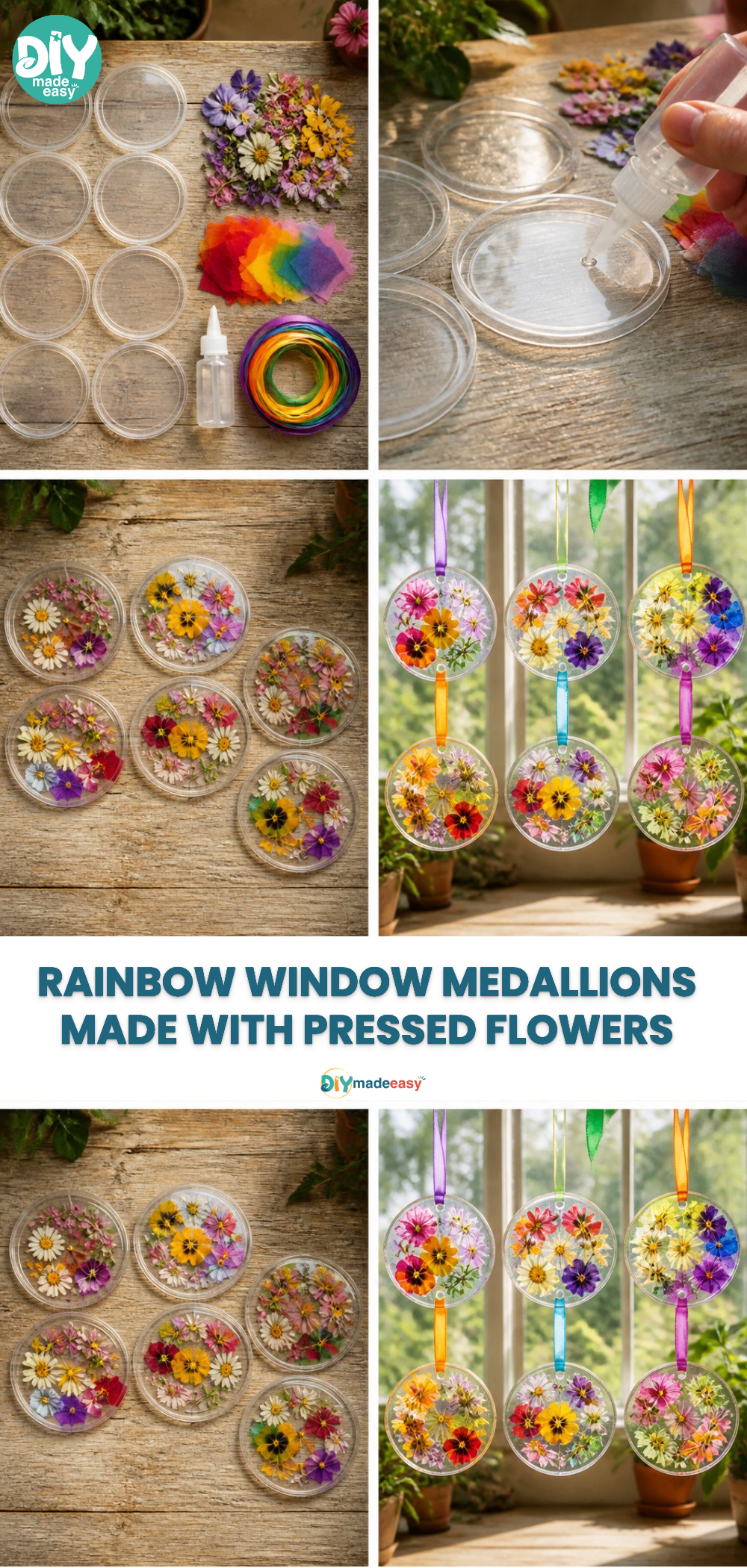 Rainbow Window Medallions Made With Pressed Flowers 18 Rainbow Window Medallions Made With Pressed Flowers