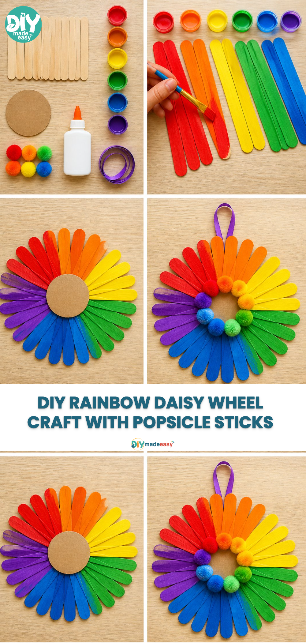 DIY Rainbow Daisy Wheel Craft with Popsicle Sticks 18 DIY Rainbow Daisy Wheel Craft with Popsicle Sticks