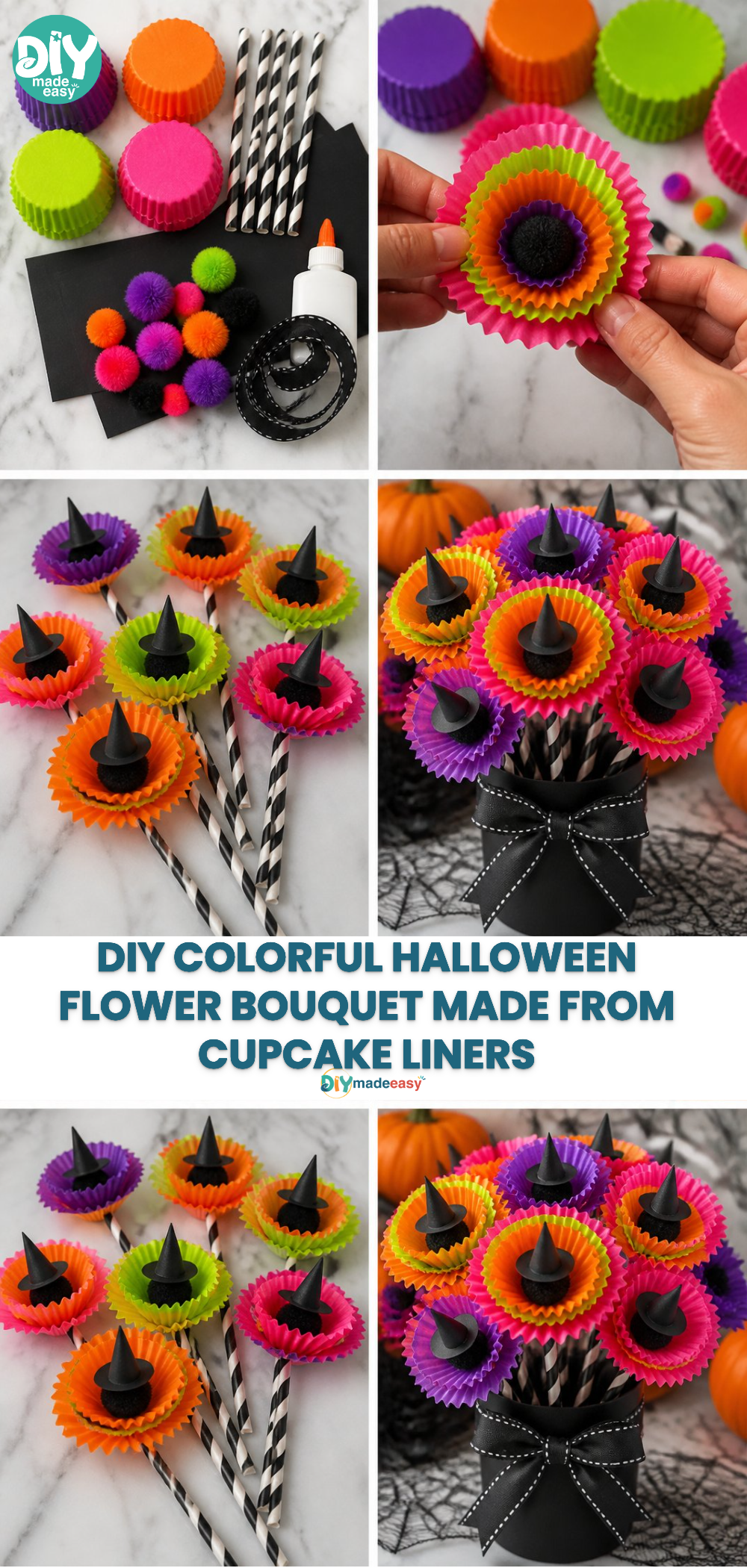 DIY Colorful Halloween Flower Bouquet Made from Cupcake Liners 21 DIY Colorful Halloween Flower Bouquet Made from Cupcake Liners