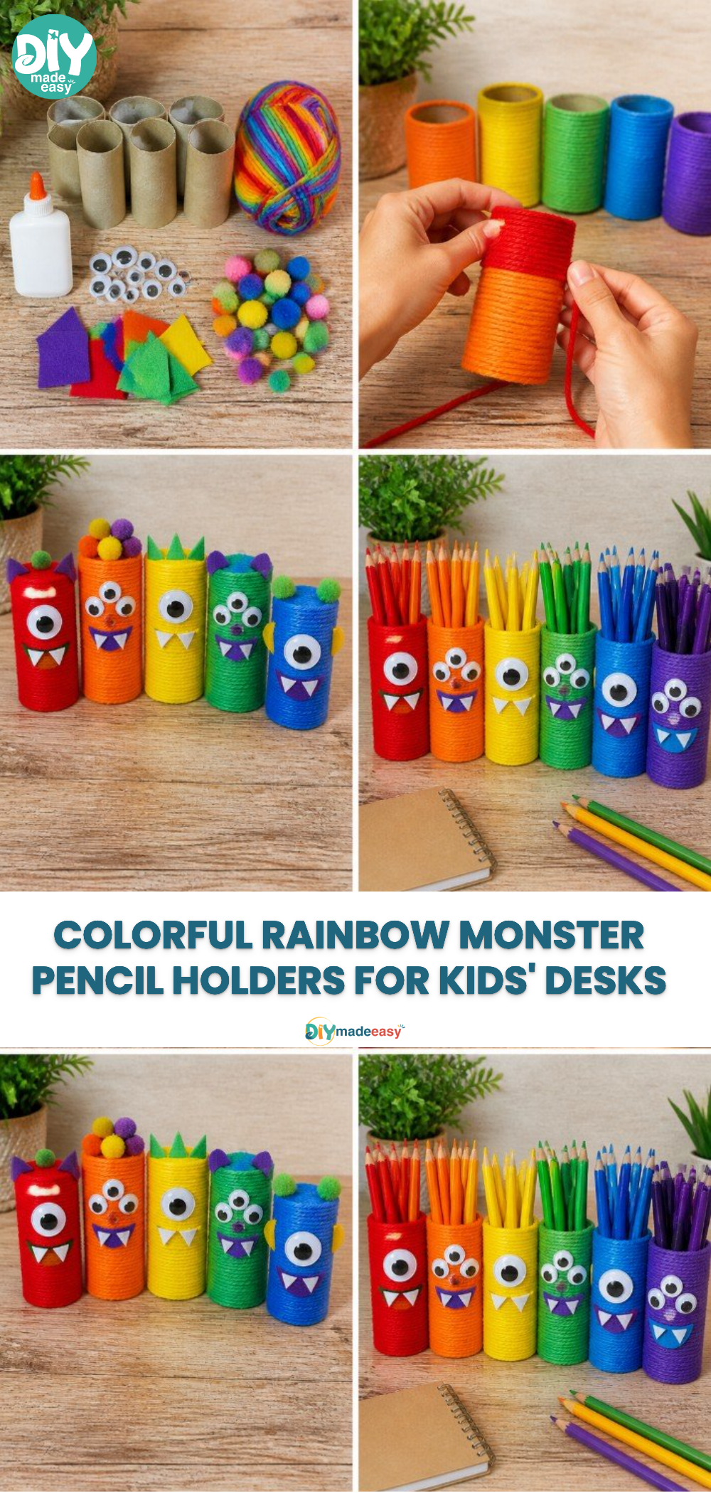 Colorful Rainbow Monster Pencil Holders for Kids' Desks