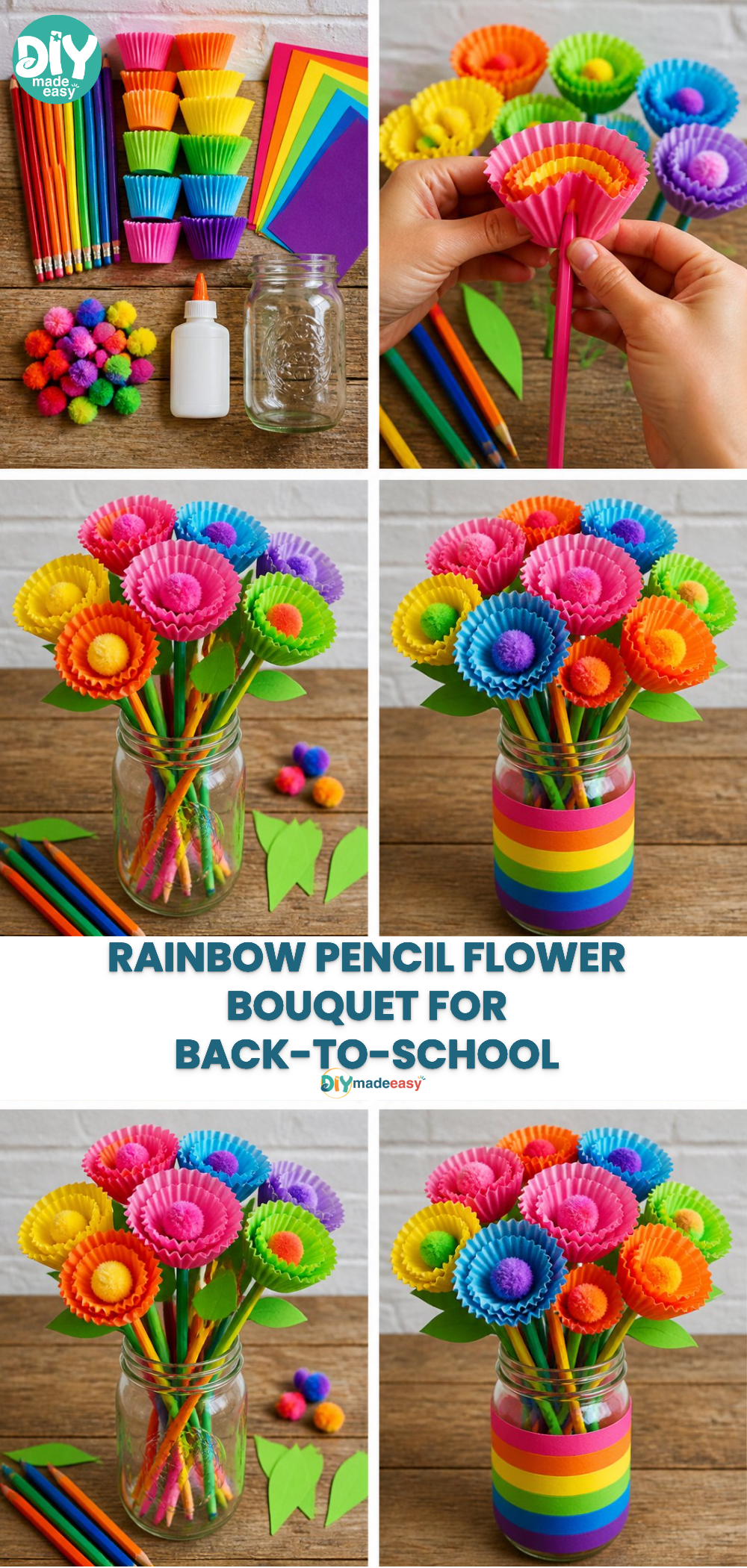 Rainbow Pencil Flower Bouquet for Back-to-School