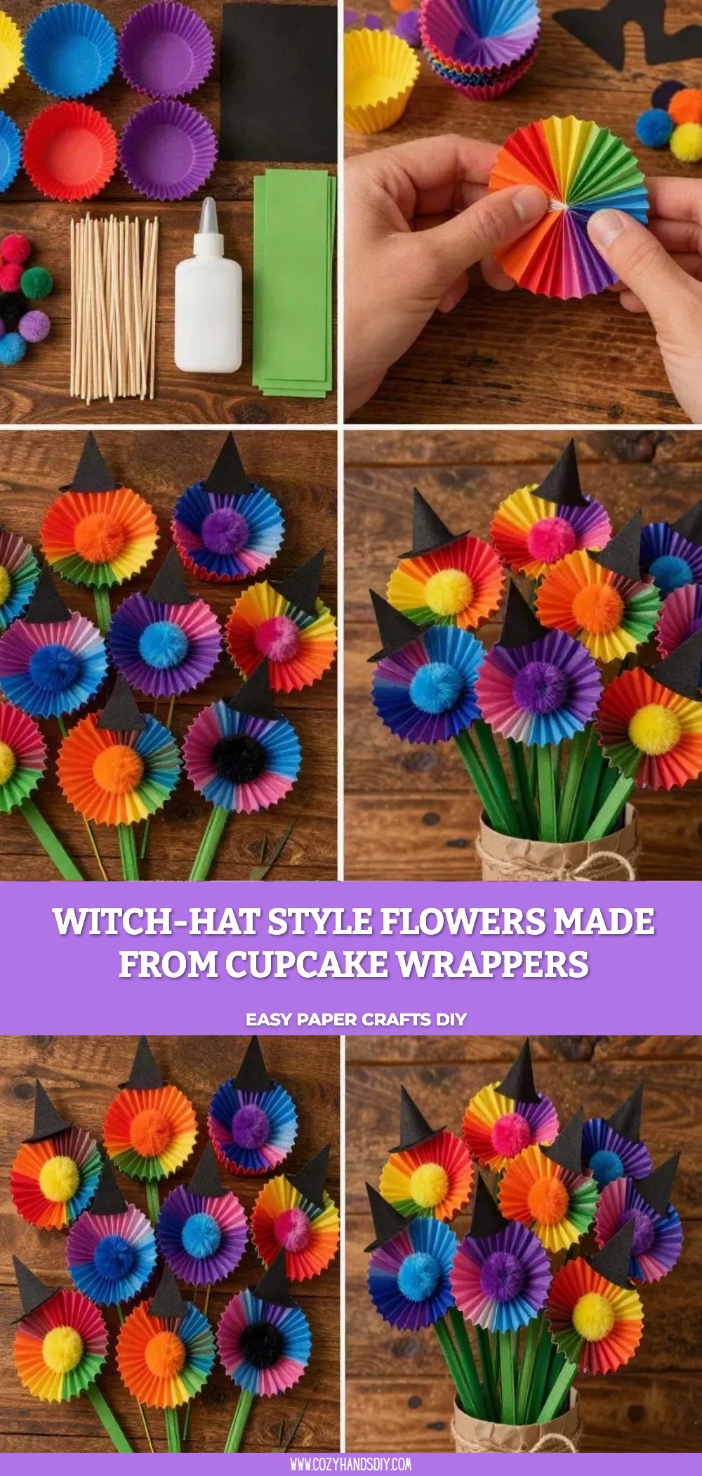 Witch-Hat Style Flowers Made from Cupcake Wrappers 6 Witch-Hat Style Flowers Made from Cupcake Wrappers