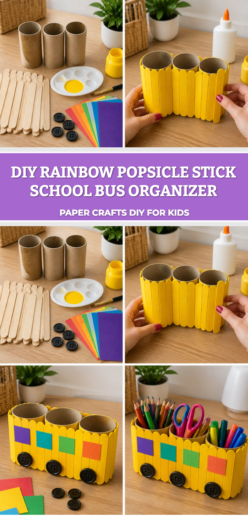 DIY Rainbow Popsicle Stick School Bus Organizer 6 DIY Rainbow Popsicle Stick School Bus Organizer