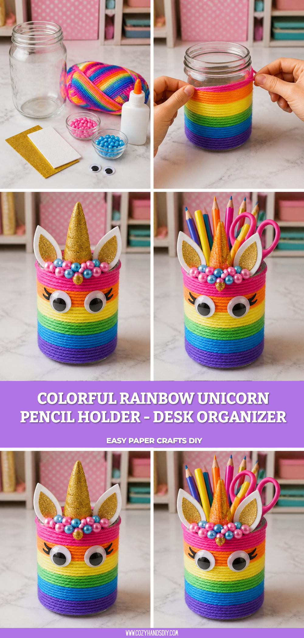 Colorful Rainbow Unicorn Pencil Holder - Desk Organizer 6 Colorful Rainbow Unicorn Pencil Holder - Desk Organizer