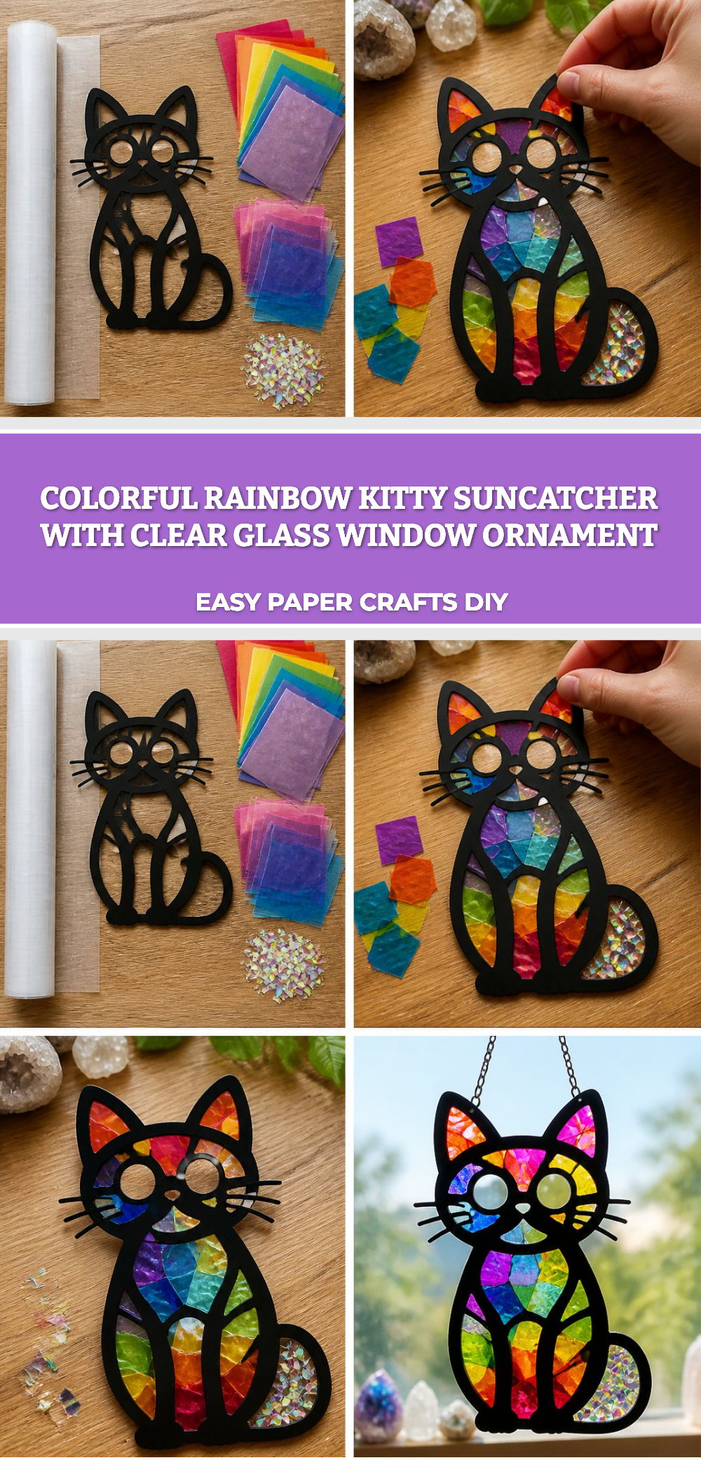 Colorful Rainbow Kitty Suncatcher with Clear Glass Window Ornament 6 Colorful Rainbow Kitty Suncatcher with Clear Glass Window Ornament