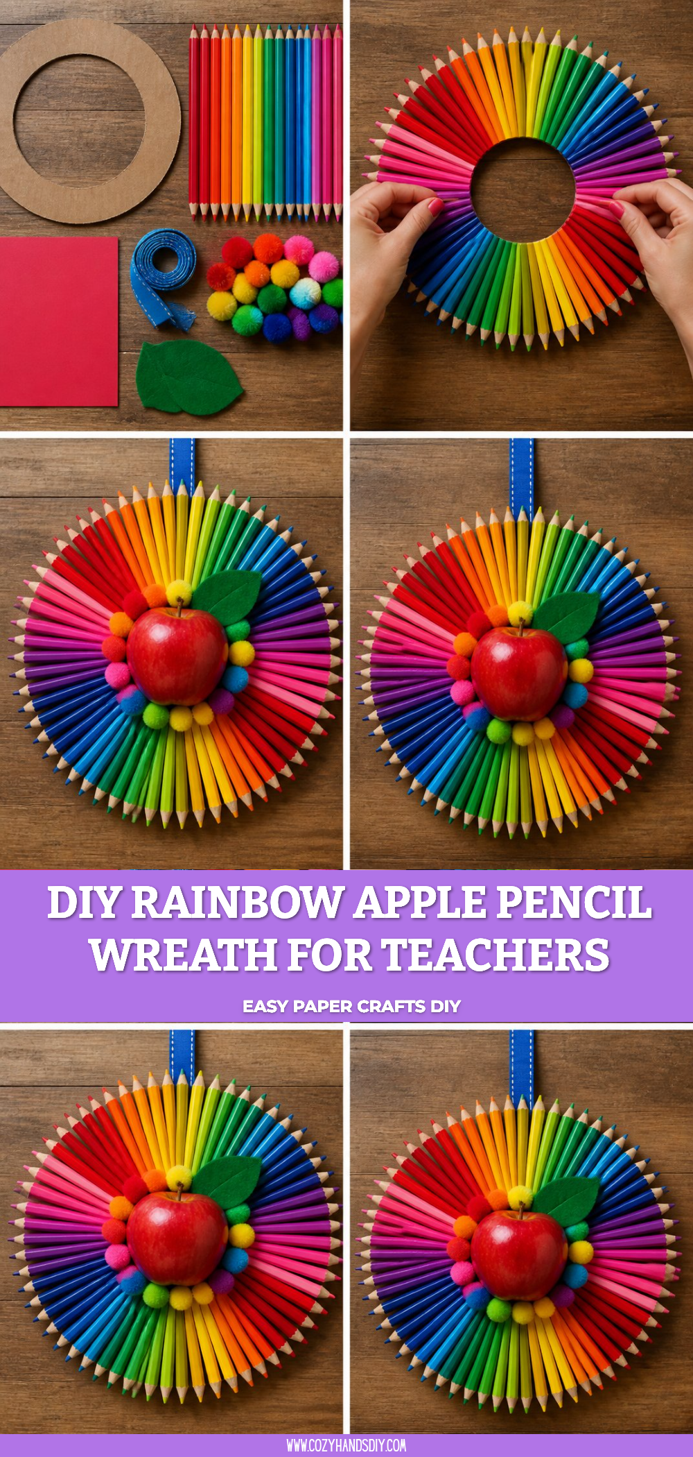 DIY Rainbow Apple Pencil Wreath for Teachers 6 DIY Rainbow Apple Pencil Wreath for Teachers