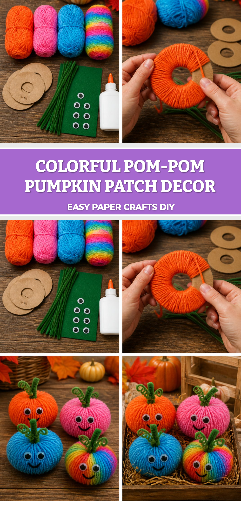 Colorful Pom-Pom Pumpkin Patch Decor