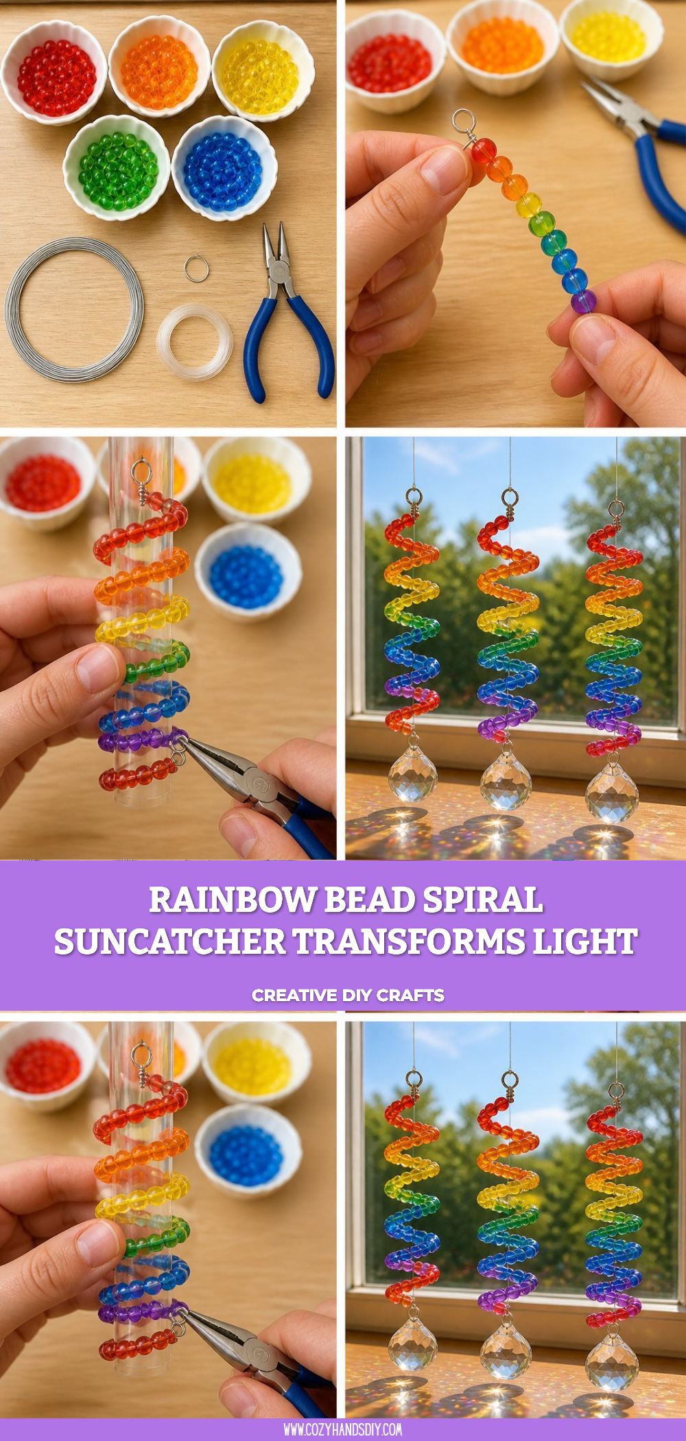 Rainbow Bead Spiral Suncatcher Transforms Light