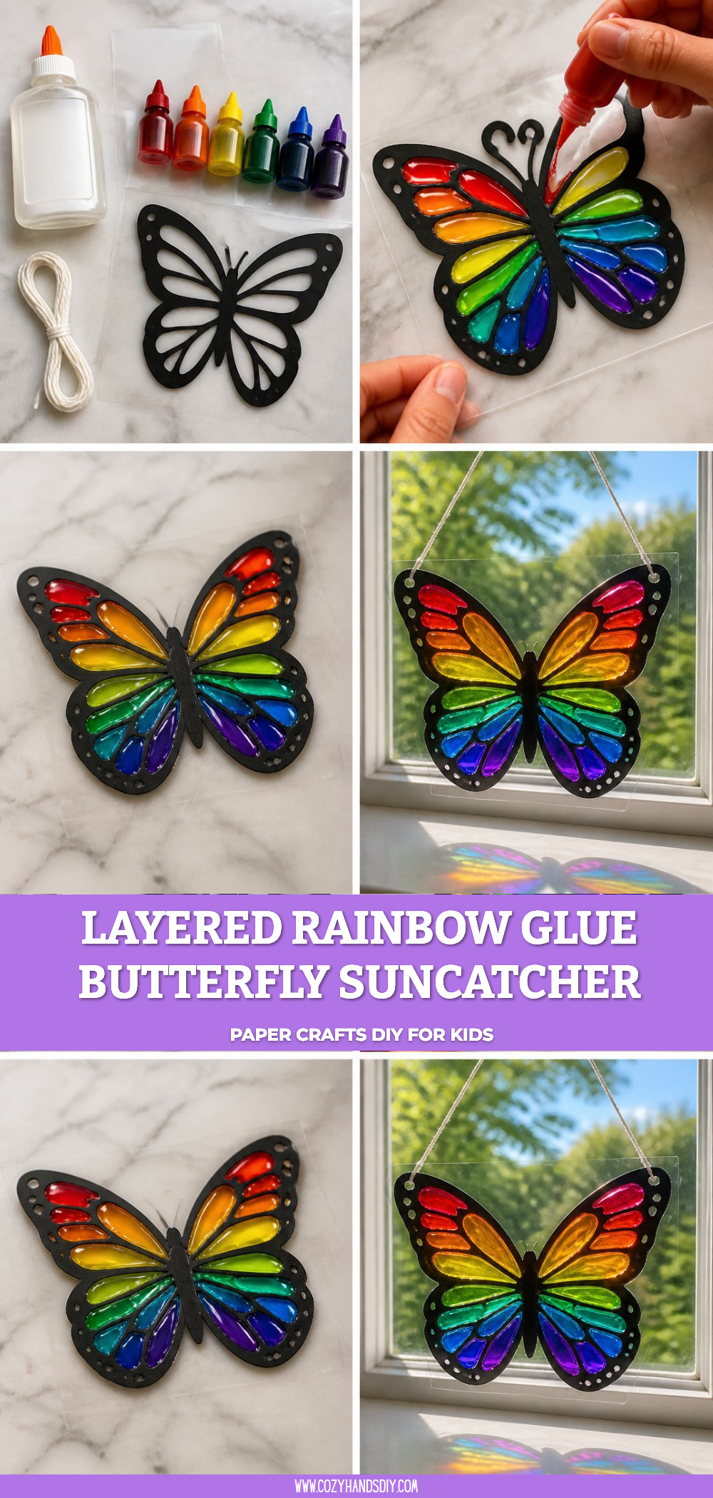 Layered Rainbow Glue Butterfly Suncatcher 6 Layered Rainbow Glue Butterfly Suncatcher