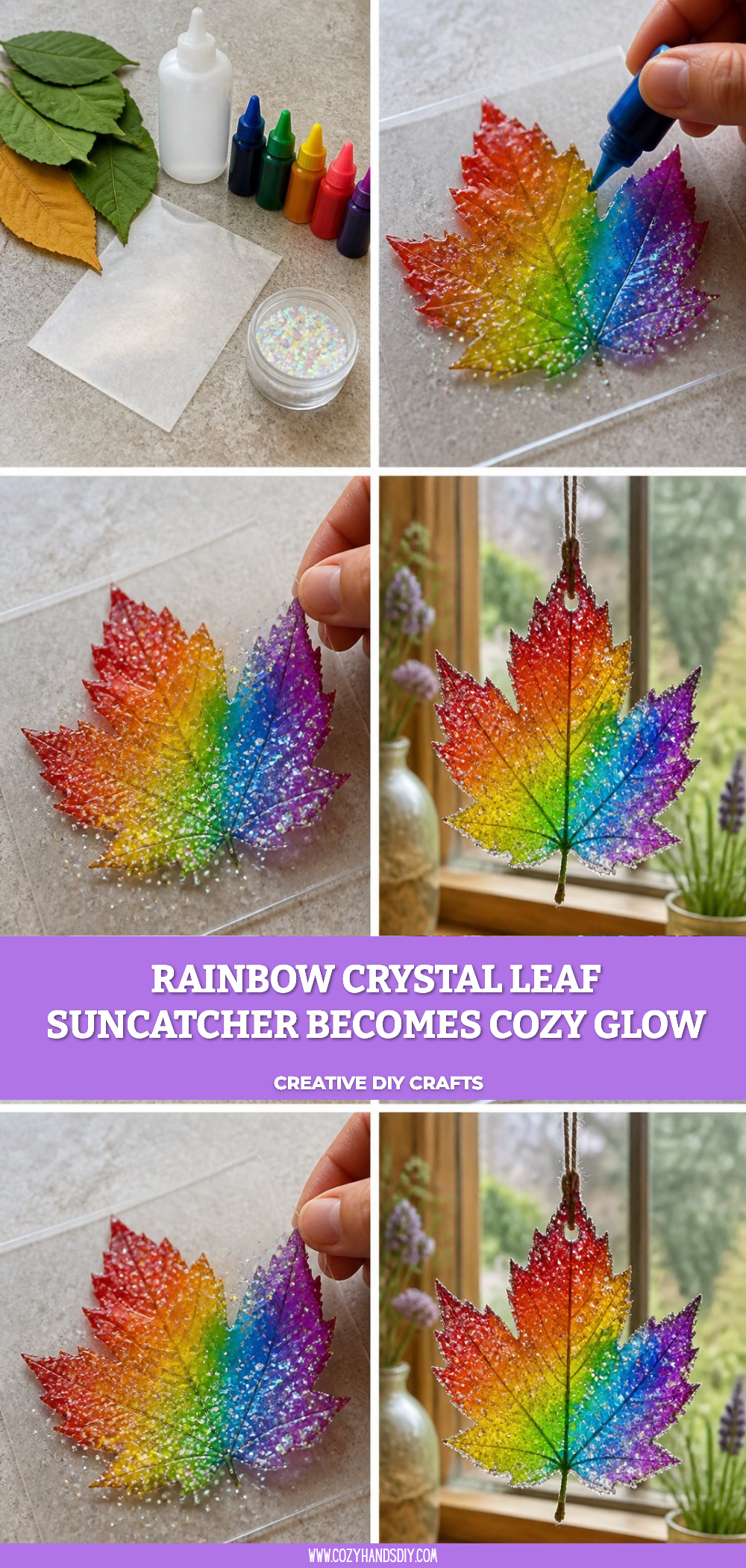 Rainbow Crystal Leaf Suncatcher Becomes Cozy Glow