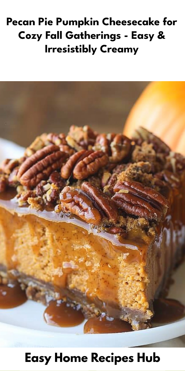 Pecan Pie Pumpkin Cheesecake Recipe | Pumpkin cheesecake turtle topping, Pumpkin cheesecake with pecan pie topping, Pumpkin pie cheesecake recipe