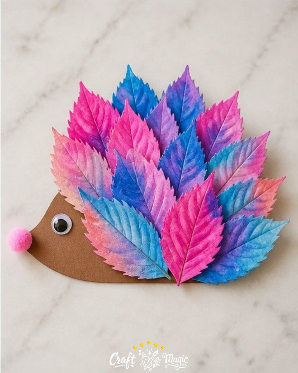 Rainbow Watercolor Leaf Hedgehog Craft for Kids