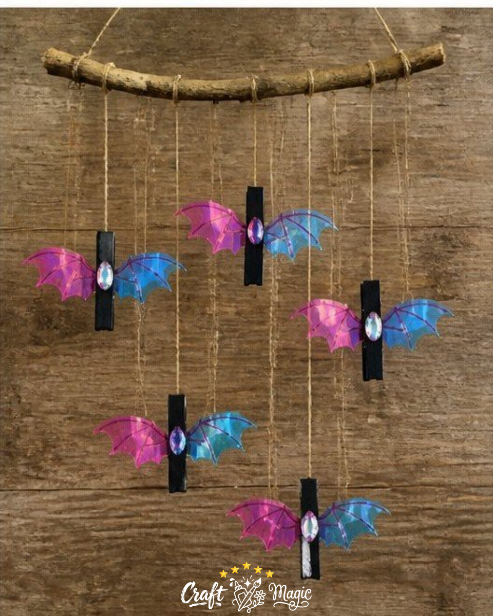 Rainbow Crystal Bat Clothespin Mobile For Kids