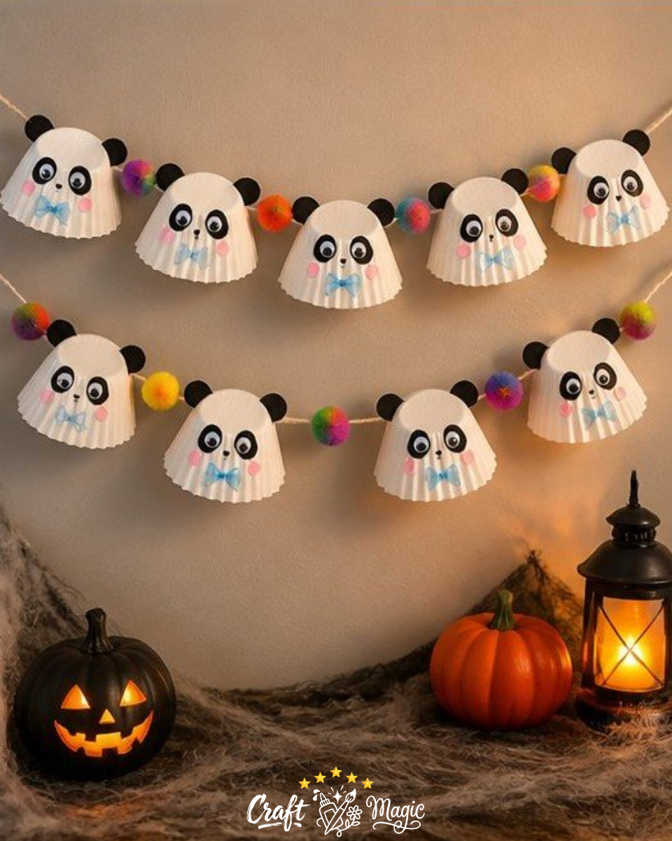 Spooky-Cute Panda Ghost Cupcake-Liner Garland