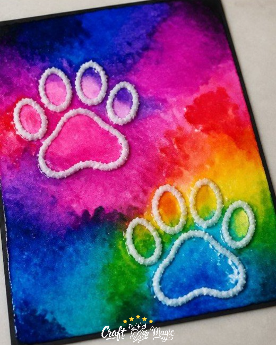 Rainbow Puppy Paw Raised-Salt Painting For Kids