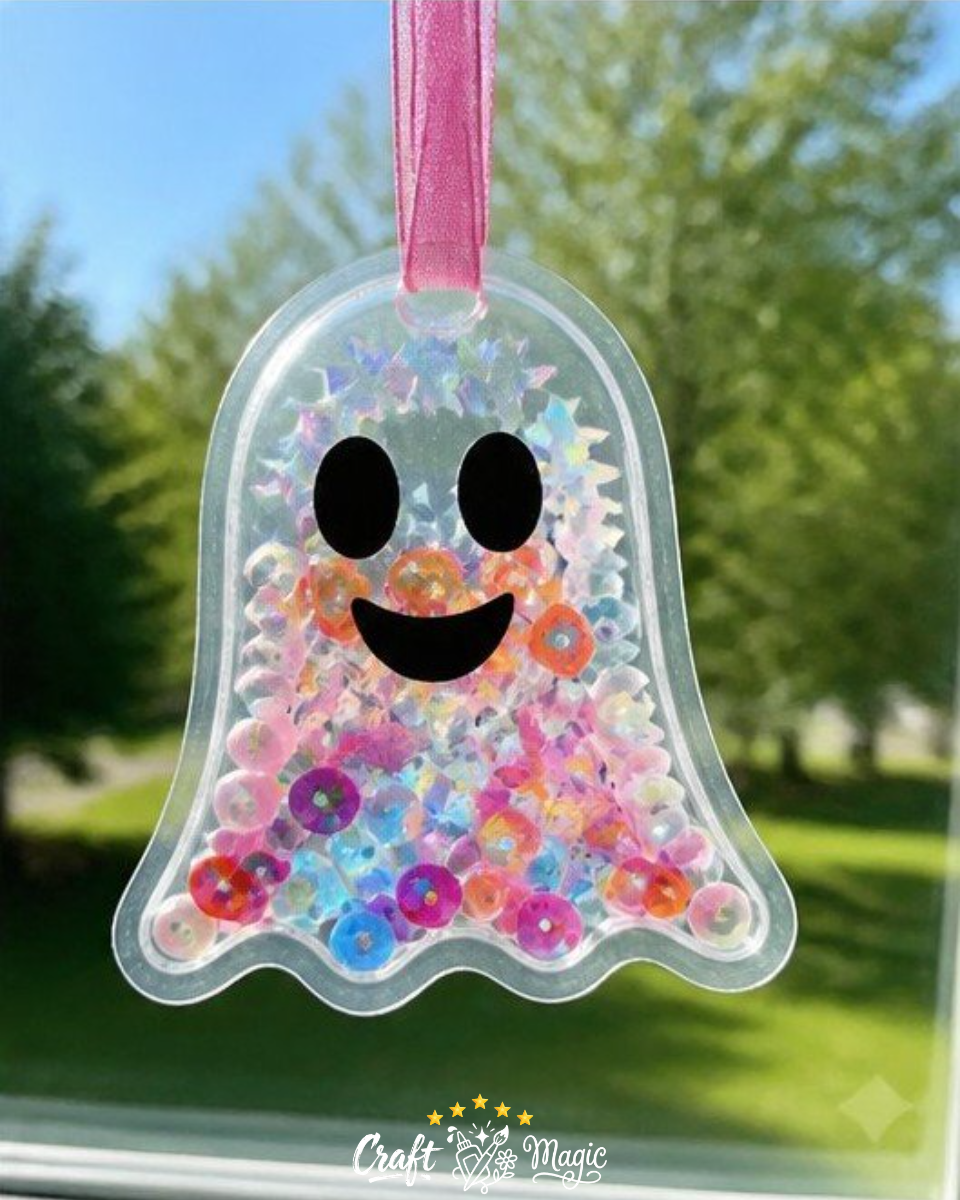 Clear Rainbow Ghost Shaker Suncatcher Craft for Kids