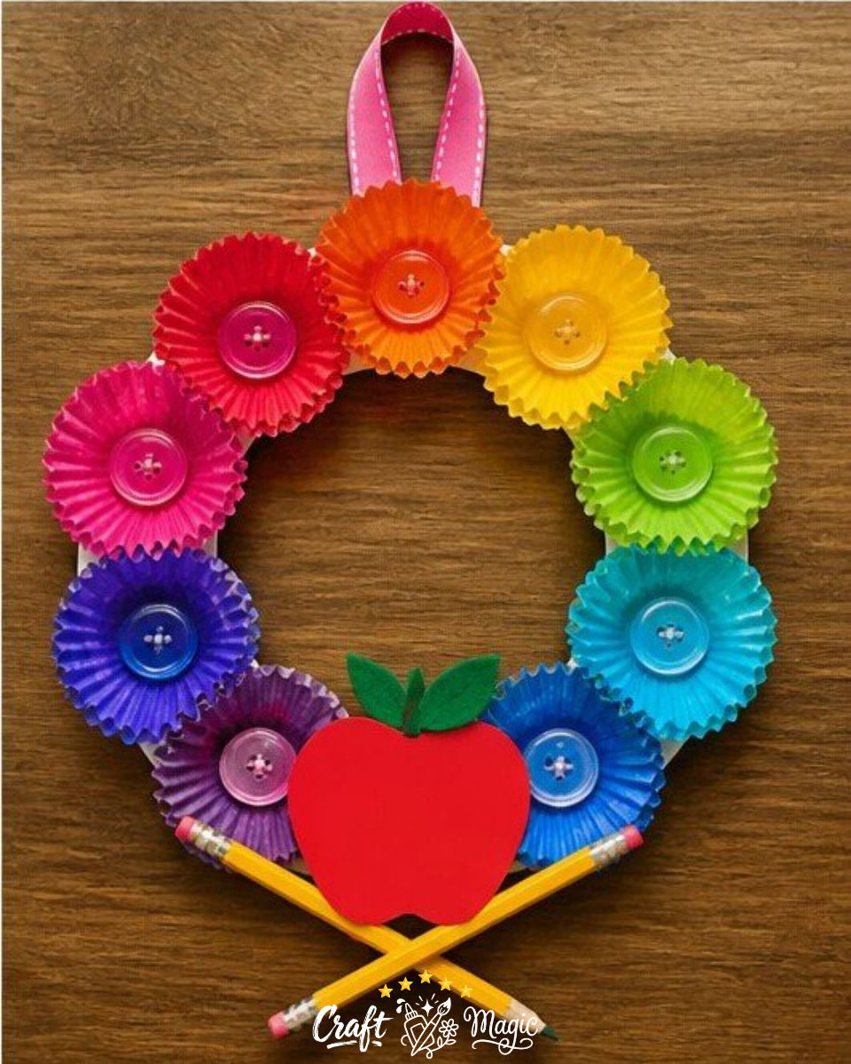 Rainbow Apple Cupcake-Liner Flower Wreath For Kids